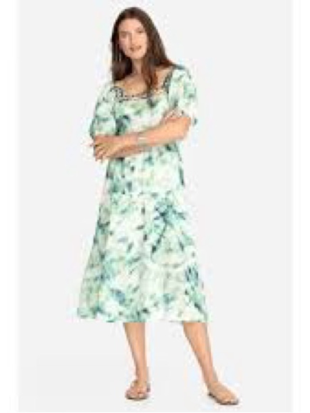 EUC Johnny Was Mint & Teal Tie-Dye Midi Dress L